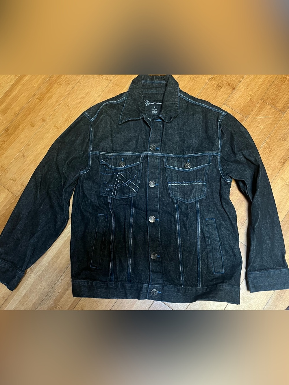 Stacy Adams Black Denim Trucker Jacket with Contrast Stitching